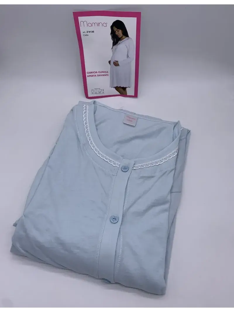 Mamina Camicia Da Notte Clinica Aperta Avanti Manica Lunga art. z9130