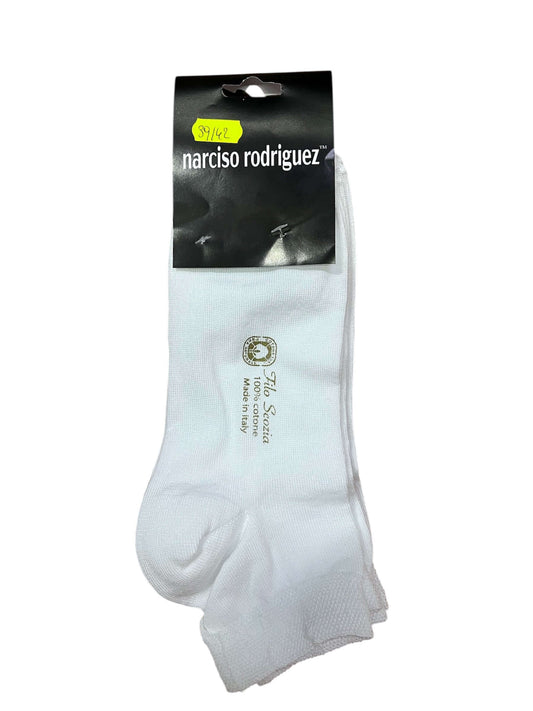 Narciso Rodriguez Calzino Filo Scozia Pack 3pz, calze bianche Made in Italy, cotone di alta qualità.