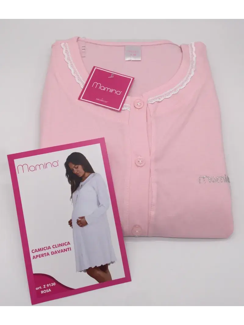 Mamina Camicia Da Notte Clinica Aperta Avanti Manica Lunga art. z9130