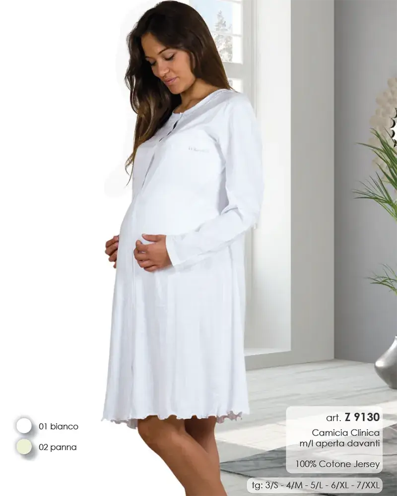 Mamina Camicia Da Notte Clinica Aperta Avanti Manica Lunga art. z9130